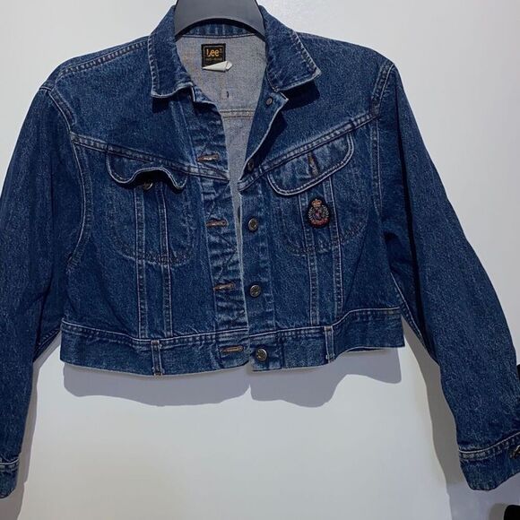 Original Vintage Style Lee Jeans Women's Blue Button Crop Denim Jacket Medium - Picture 1 of 10